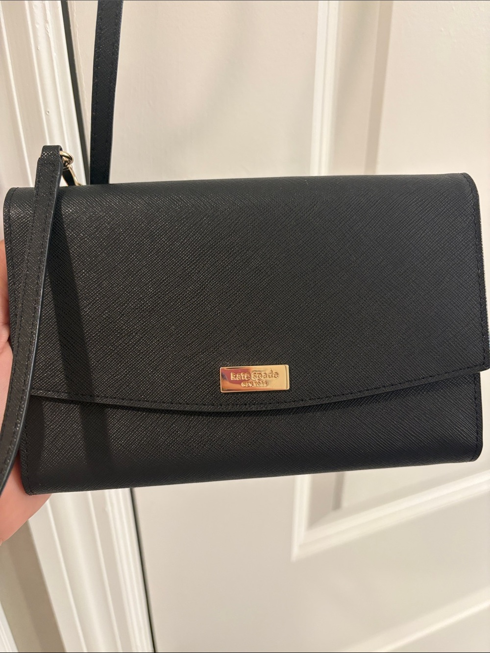 kate spade Black Crossbody Wallet with Gold Plaque